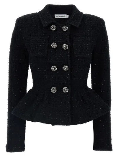 Shop Self-portrait Knit Peplum Jacket In Black