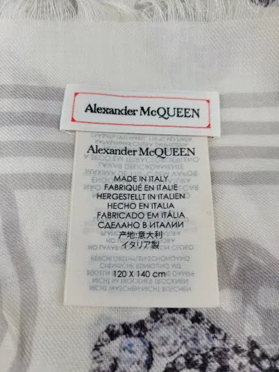 Alexander Mcqueen White Modal Skull/crystal Ribbon Bow Print Scarf In White
