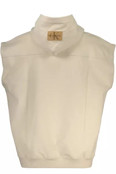 Calvin Klein Beige Hooded Sleeveless Cotton Sweatshirt In Beige