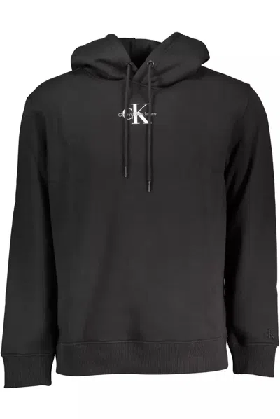 Calvin Klein Sleek Embroidered Hooded Sweatshirt In Black