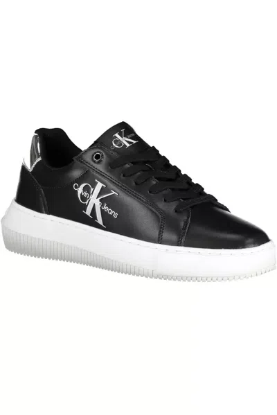 Calvin Klein Sleek Lace-up Sneakers With Contrasting Women's Details In Black