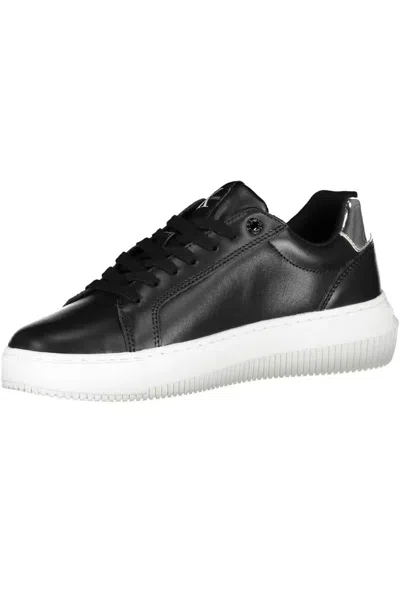 Calvin Klein Sleek Lace-up Sneakers With Contrasting Women's Details In Black