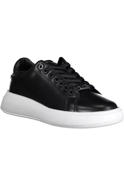 Calvin Klein Sleek Black Contrasting Lace-up Sneakers In Black