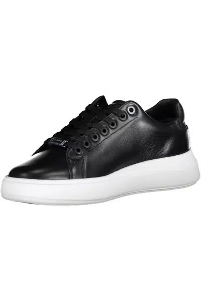 Calvin Klein Sleek Black Contrasting Lace-up Sneakers In Black