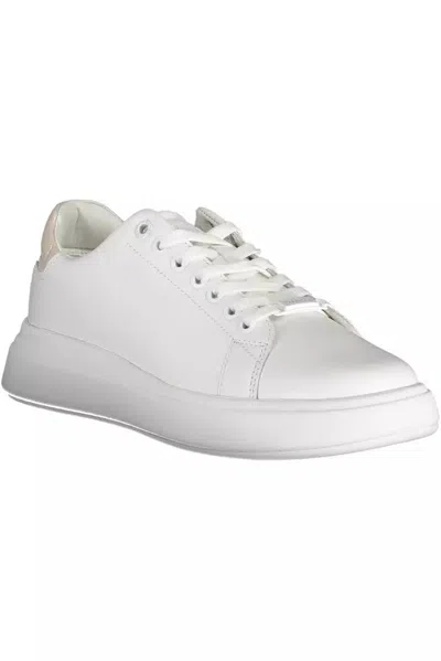 Calvin Klein Chic White Lace-up Sneakers With Logo Detail In White