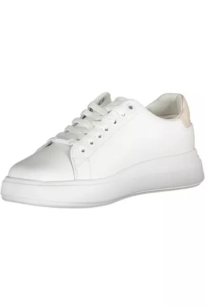 Calvin Klein Chic White Lace-up Sneakers With Logo Detail In White