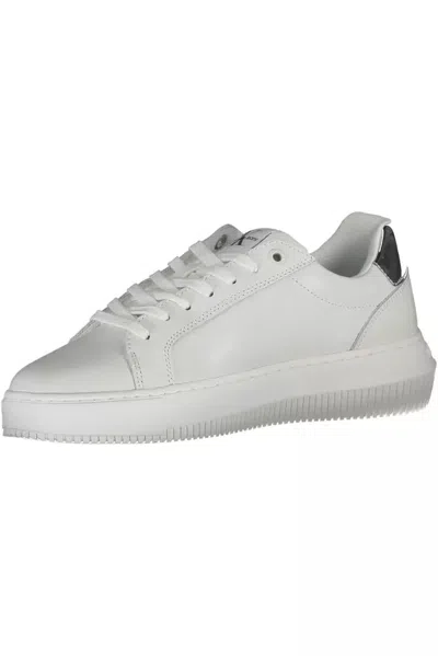 Calvin Klein Sleek White Lace-up Sneakers With Contrast Details In White