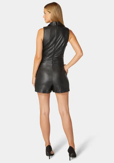 Bebe Embossed Vegan Leather Tailored Romper In Black