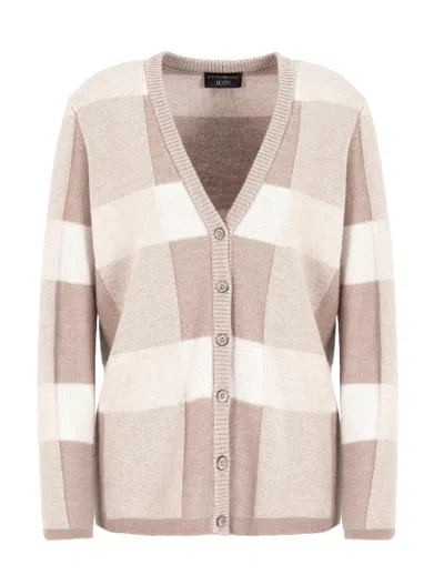 Emporio Armani Icon V-neck Cardigan In Virgin Wool With A Plated Check Motif