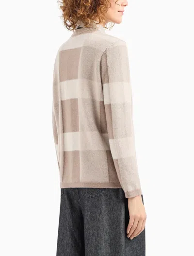 Emporio Armani Icon V-neck Cardigan In Virgin Wool With A Plated Check Motif