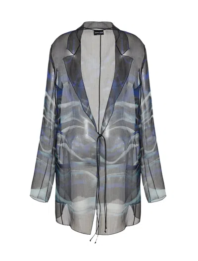 Giorgio Armani Night Water Print Self-tie Silk Blouse Jacket