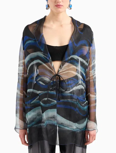 Giorgio Armani Night Water Print Self-tie Silk Blouse Jacket