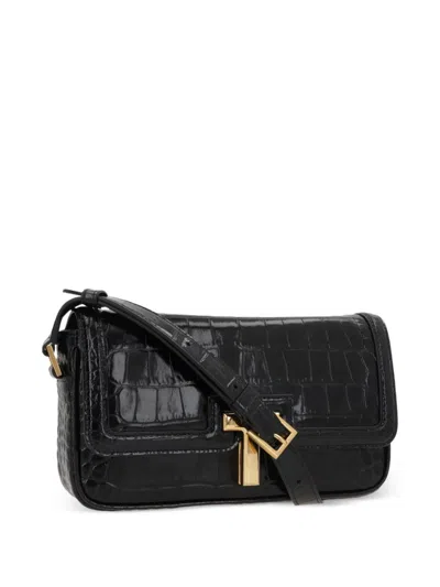 Tom Ford Day Bag Crocodile Shoulder Crossbody In Black