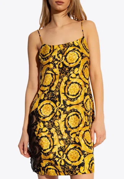 Shop Versace Barocco Print Silk Top In Yellow