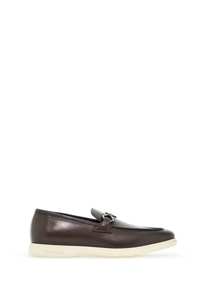 Ferragamo Buckle Loafers With Almond Toe And Metal Hardware In Brown