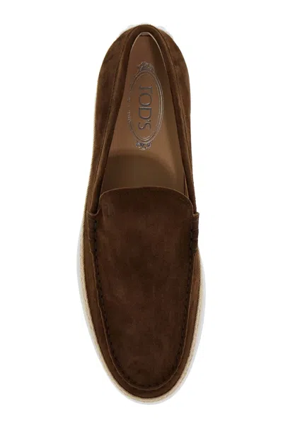 Tod's Suede Loafers With Round Toe And Braided Jute Sole