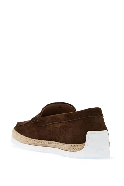 Tod's Suede Loafers With Round Toe And Braided Jute Sole