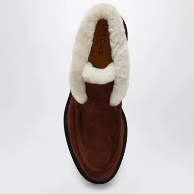 Doucal's Suede Moccasin With Fur In Brown