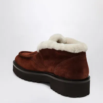 Doucal's Suede Moccasin With Fur In Brown