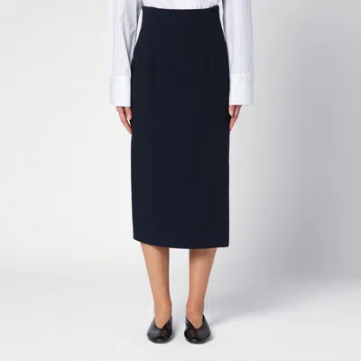Margaux Lonnberg High Waist Navy Wool-blend Midi Skirt In Blue