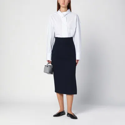 Margaux Lonnberg High Waist Navy Wool-blend Midi Skirt In Blue