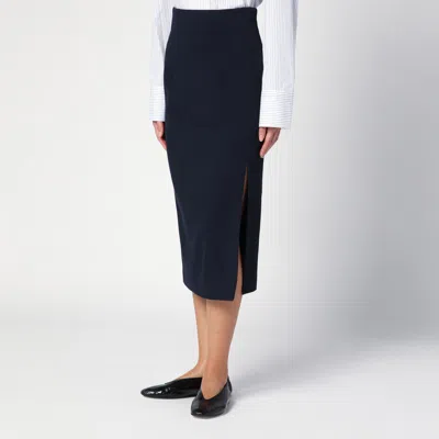 Margaux Lonnberg High Waist Navy Wool-blend Midi Skirt In Blue