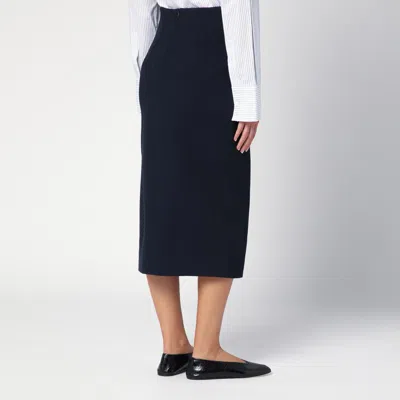 Margaux Lonnberg High Waist Navy Wool-blend Midi Skirt In Blue