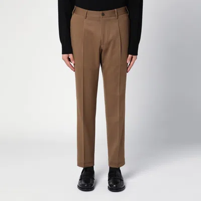 Santaniello Wool Blend Il Viaggiatore Single-pleat Pants With Belt Loops In Brown
