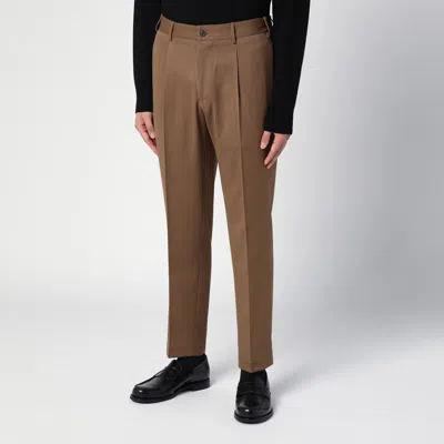 Santaniello Wool Blend Il Viaggiatore Single-pleat Pants With Belt Loops In Brown