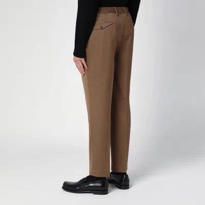 Santaniello Wool Blend Il Viaggiatore Single-pleat Pants With Belt Loops In Brown