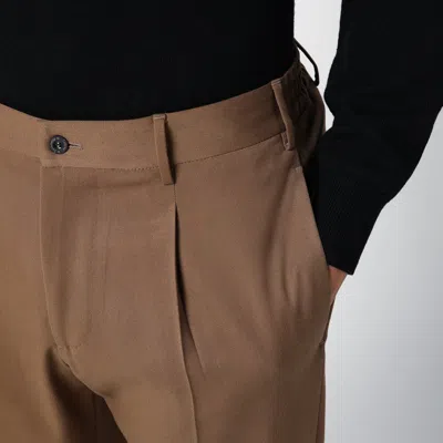 Santaniello Wool Blend Il Viaggiatore Single-pleat Pants With Belt Loops In Brown