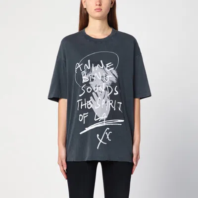 Shop Anine Bing Washed Black Over T-shirt With Logo Print