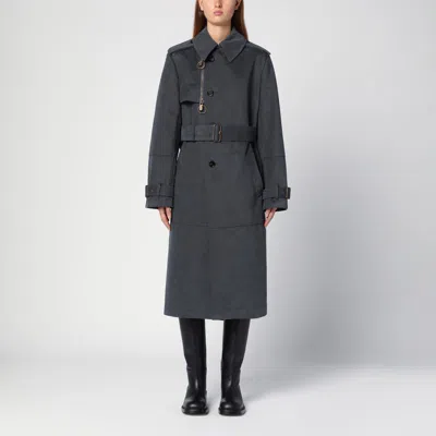 Burberry Long Trench Coat In Cotton And Nylon In Black