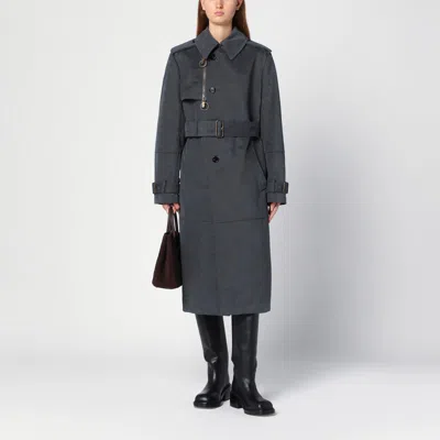 Burberry Long Trench Coat In Cotton And Nylon In Black