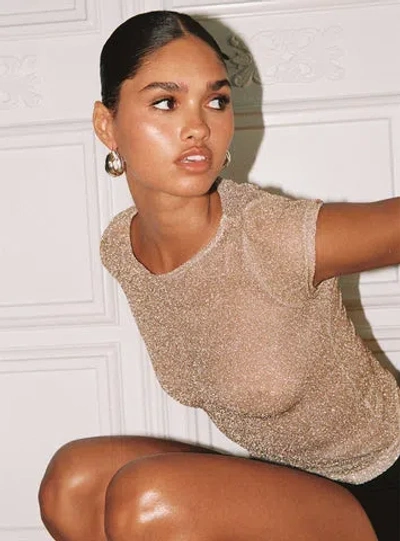 Princess Polly Lower Impact Crystal Clear Mesh Top In Rose Gold