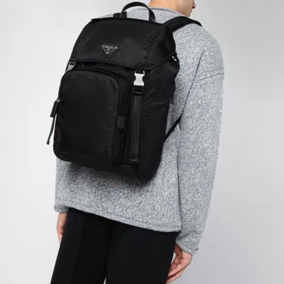 Shop Prada Black Re-nylon Backpack With Snap Fastener