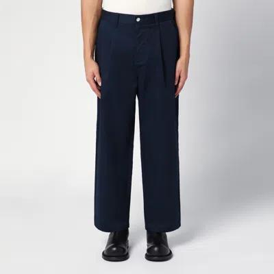 Shop New Amsterdam Surf Association Navy Blue Cotton Blend Trousers