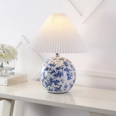 Jonathan Y Shishen Cottage Classic Chinoiserie Ceramic Orb Led Table Lamp With Pleated Shade