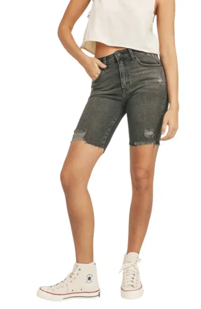 Jbd Destroyed Hem Biker Shorts In Black In Black