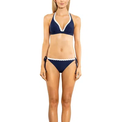 Shoshanna Solid Scallop String Bikini Bottom In Navy In Blue