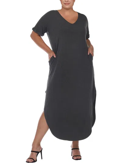 White Mark Plus Size Short Sleeve V-neck Maxi Dress In Pink