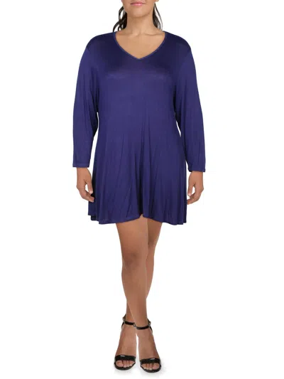24seven Comfort Apparel Womens V-neck Tunic Pullover Top In Blue