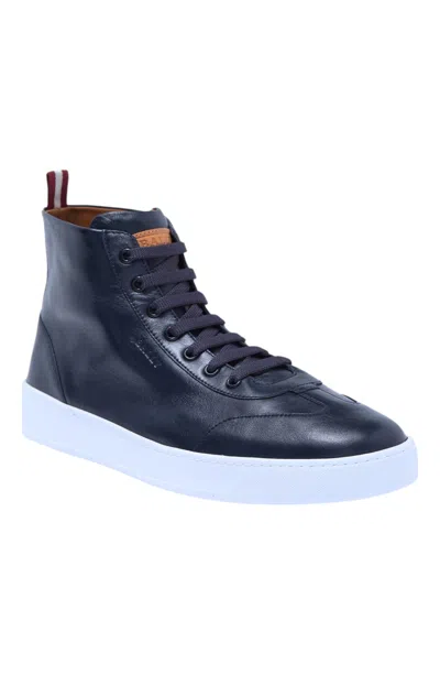 Bally Man Sneakers Navy Blue Size 6.5 Lambskin In Blue