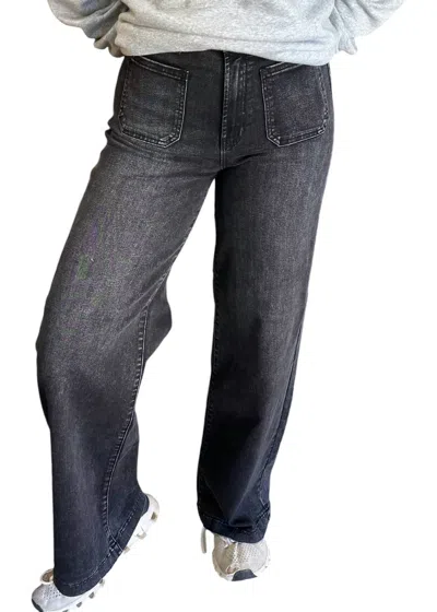 Just Black Denim Mini Patch Pocket Flare Jeans In Black In Black