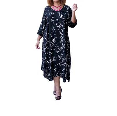 On The Plus Side Printed Rayon 3/4 Sleeve Edyth Dress - Plus Size In Black Batik In Multi