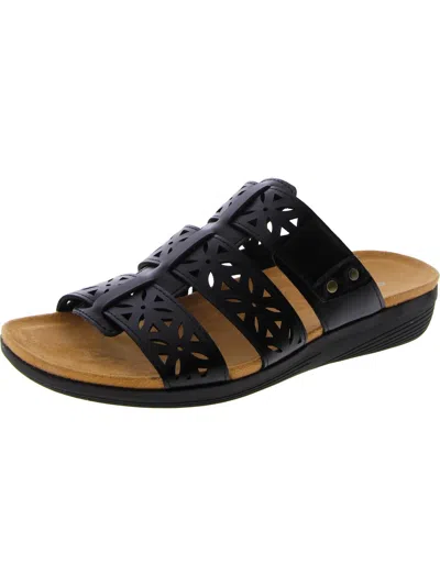 Easy Spirit Bazel 3 Womens Faux Leather Slip On Slide Sandals In Black