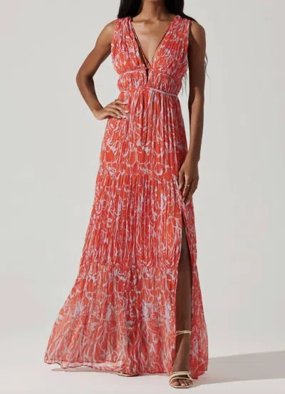 Astr Pescadero Pleated Maxi Dress In Red/orange Abstract In Multi