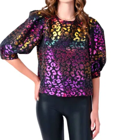 Emily Mccarthy Bella Top In Gold Cheetah Jacquard In Multi