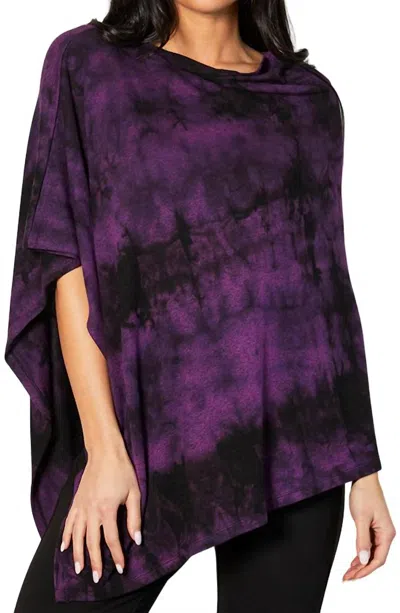 French Kyss Marble Wash Asymmetrical Poncho In Grape In Yellow