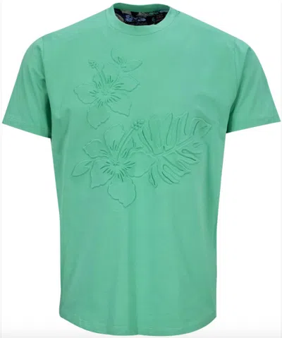 Lords Of Harlech Men's Green Carson Embossed Floral Tee - Clover In Blue